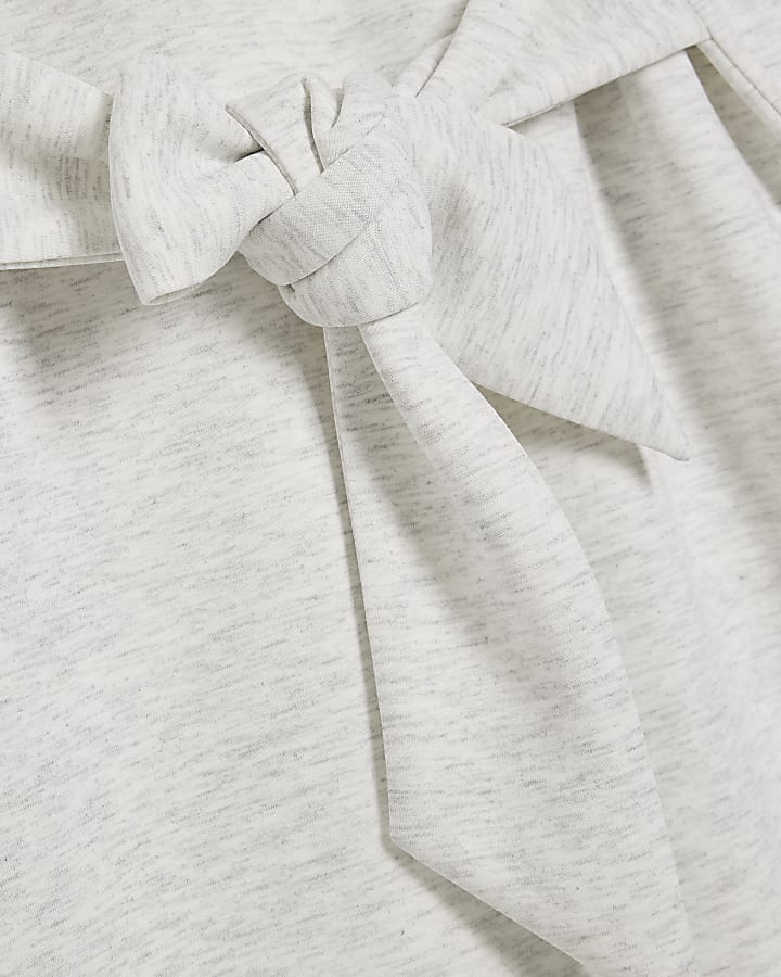 Grey Tie Front Mini Sweatshirt Dress