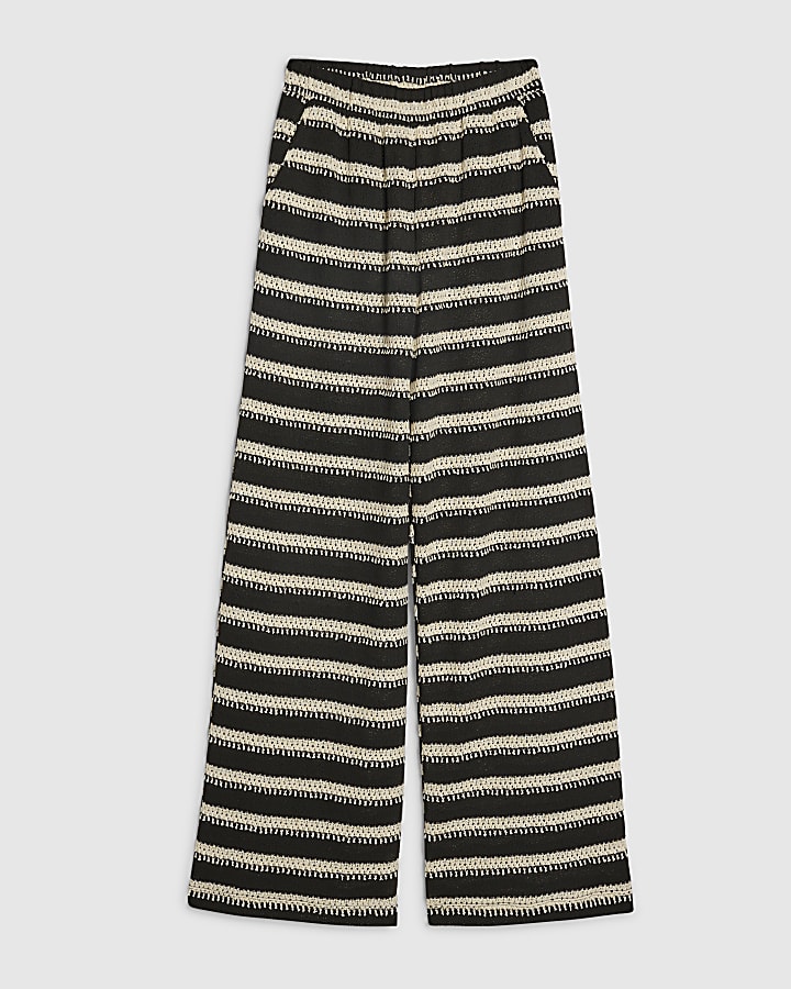 Black Striped Textured Wide Leg Trousers