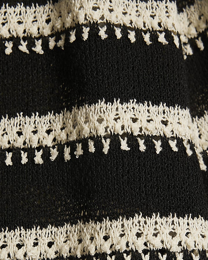 Black Striped Textured Shorts