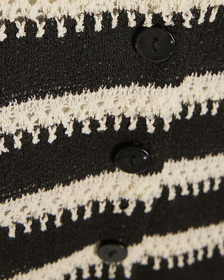 Black Short Sleeve Striped Textured Shirt