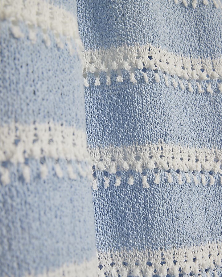 Blue Striped Textured Wide Leg Trousers