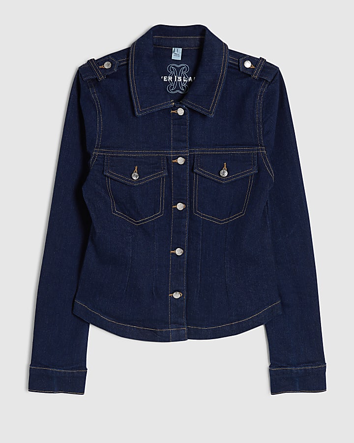 Blue Fitted Denim Jacket