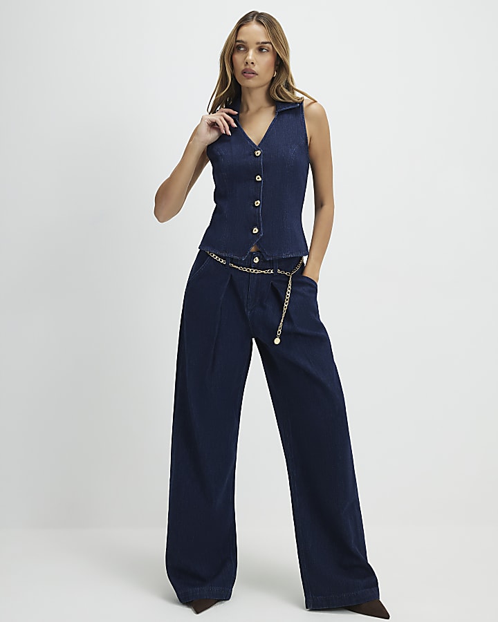 Blue Collared Denim Waistcoat