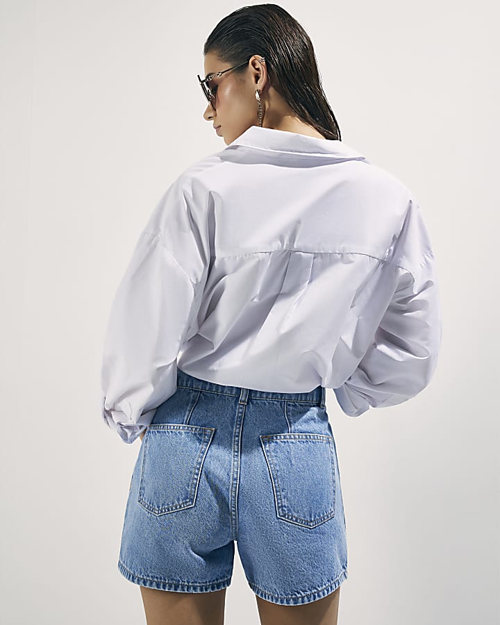 Blue Pocket Front Button Up Denim Shorts