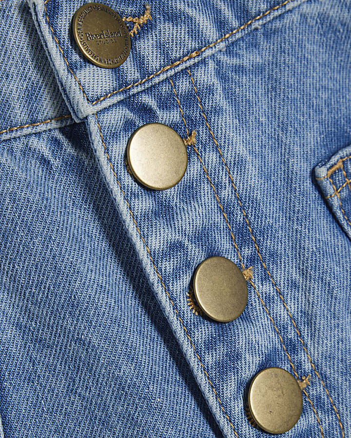 Blue Pocket Front Button Up Denim Shorts