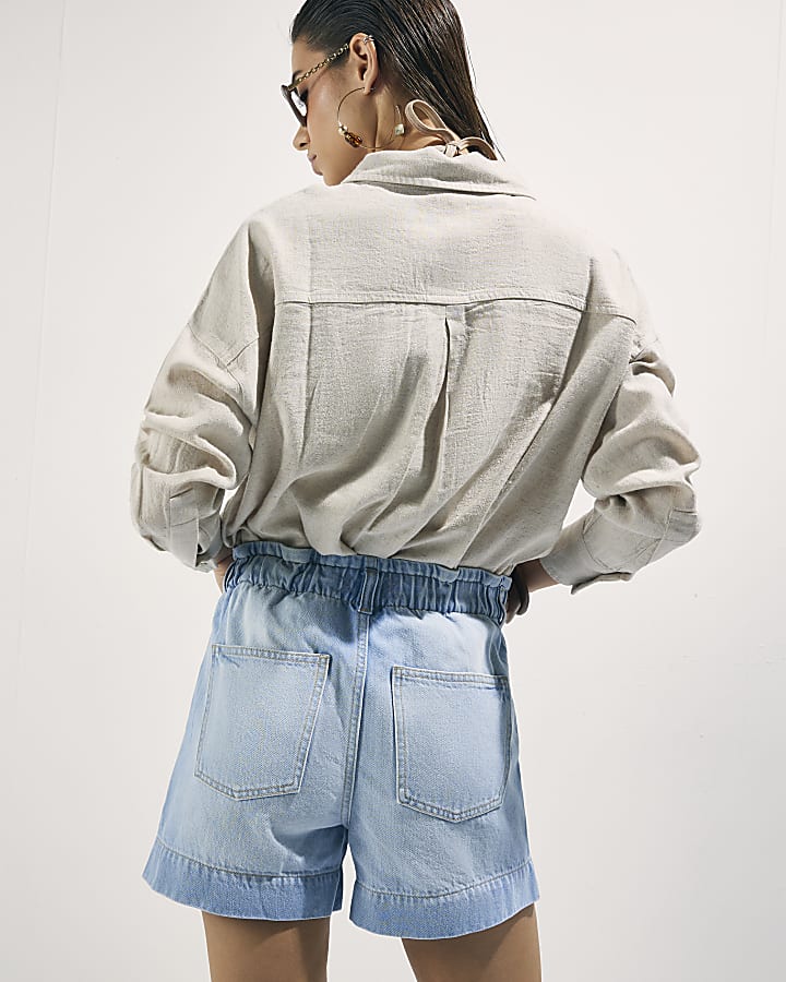 Blue Paper bag Denim Shorts