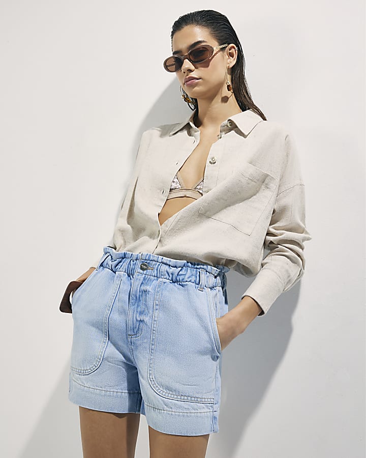 Blue Paper bag Denim Shorts