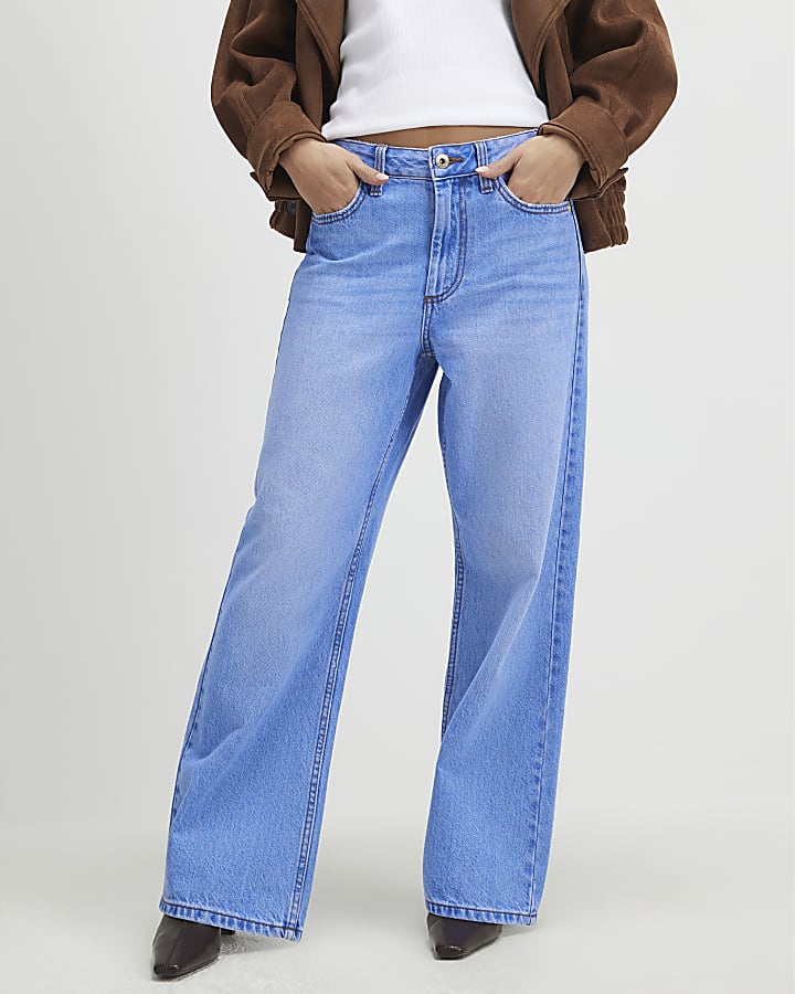 Petite Blue Relaxed Straight Leg Jeans