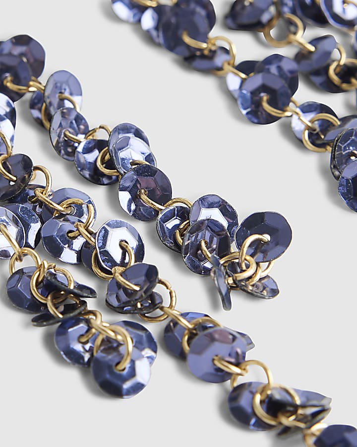 Blue Sequin Drop Earrings