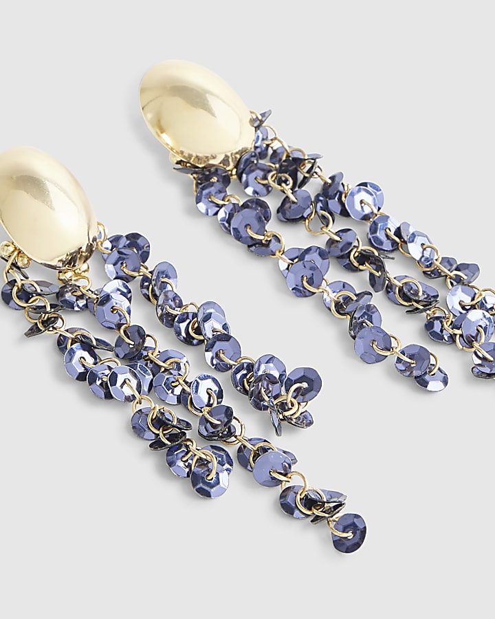 Blue Sequin Drop Earrings