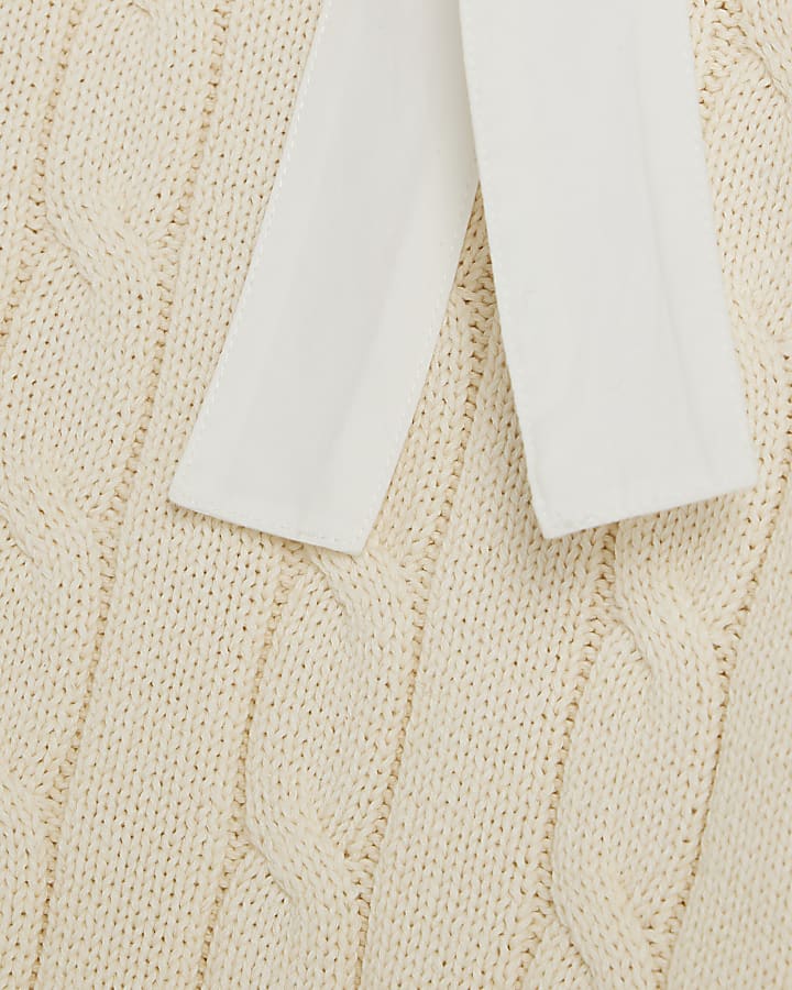 Cream Long Sleeve Bow Cable Knit Jumper