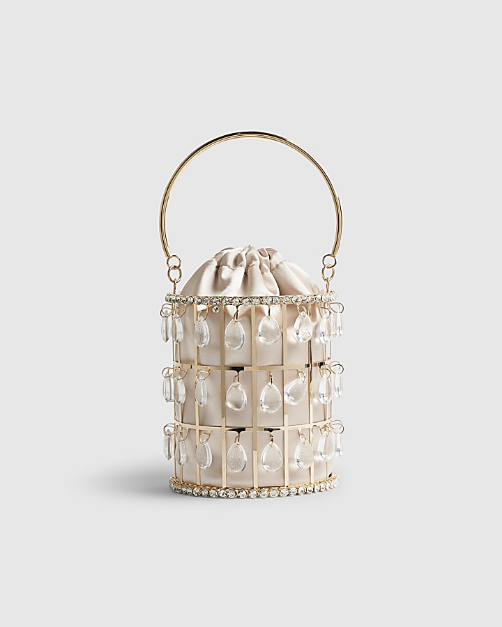 Gold Diamante Cage Basket Bag