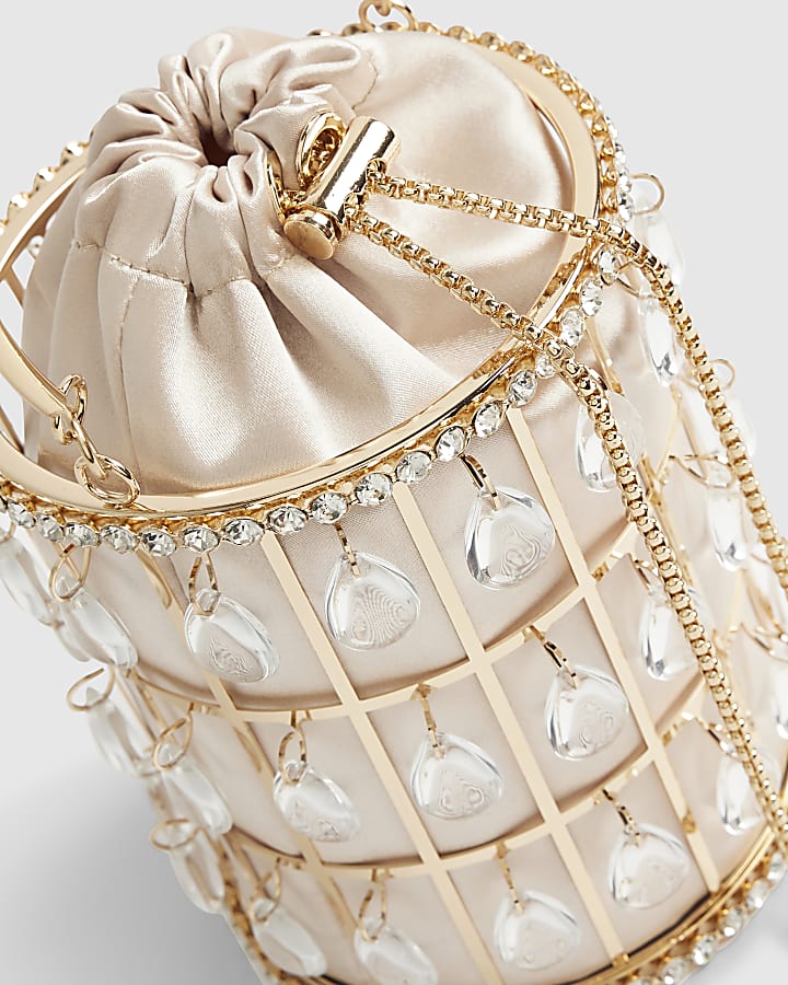 Gold Diamante Cage Basket Bag