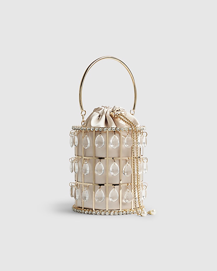 Gold Diamante Cage Basket Bag