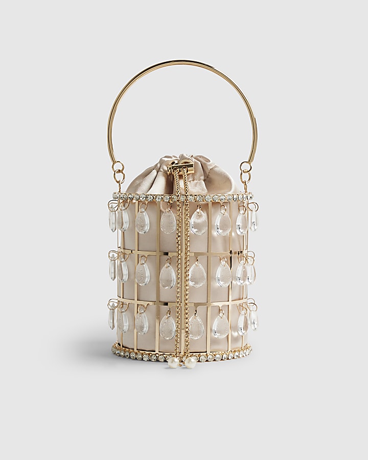Gold Diamante Cage Basket Bag