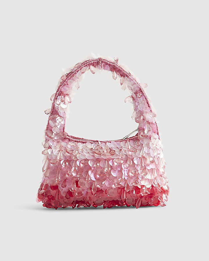 Pink Beaded Ombre Clutch Bag