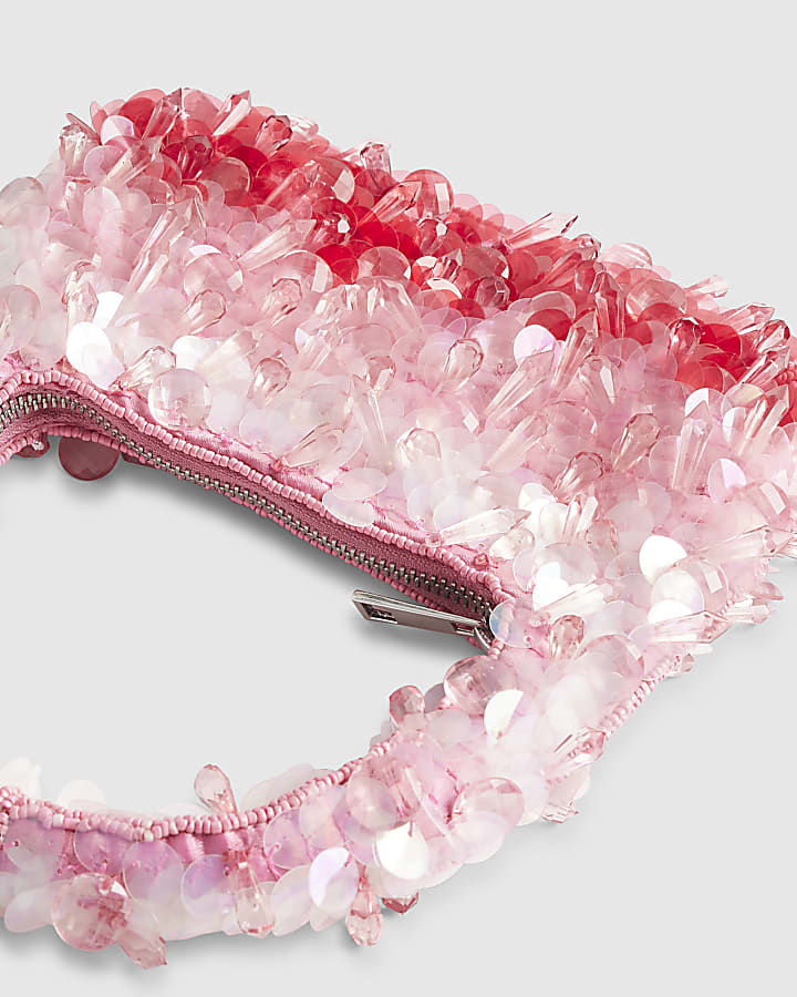 Pink Beaded Ombre Clutch Bag