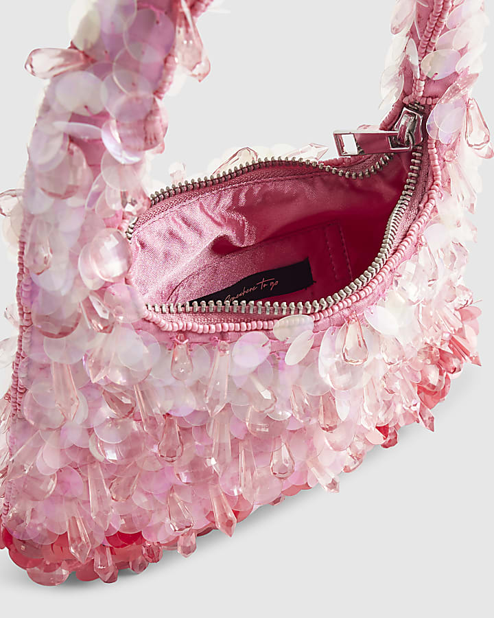 Pink Beaded Ombre Clutch Bag