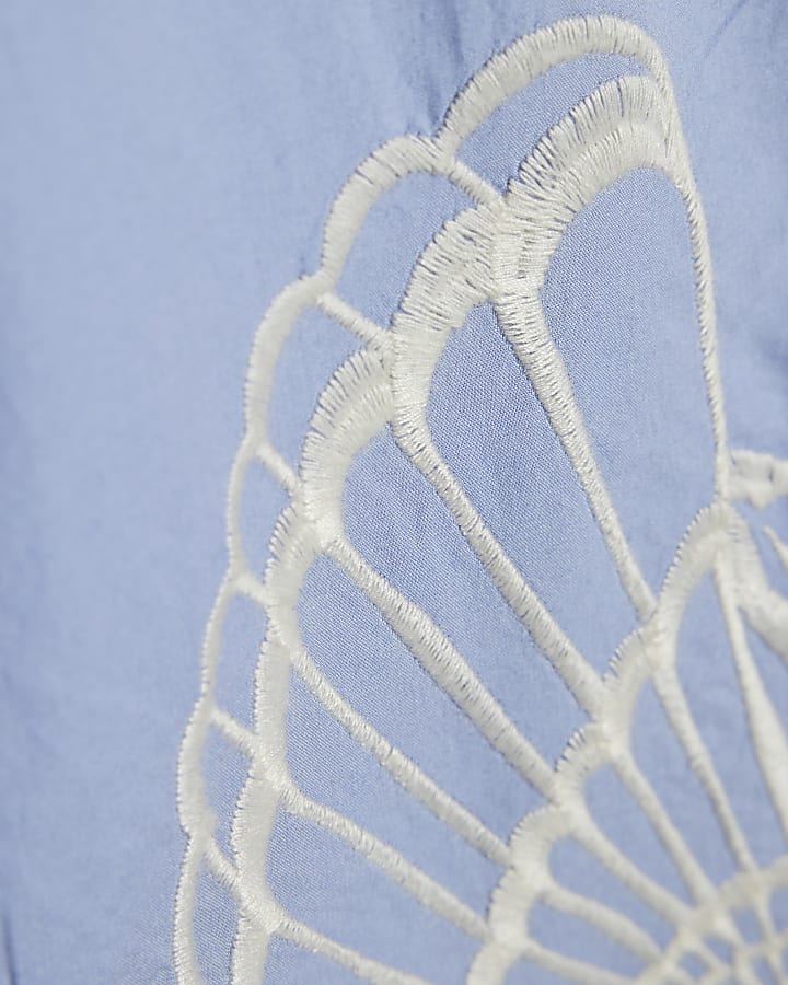 Blue Shell Embroidered Hem Shirt