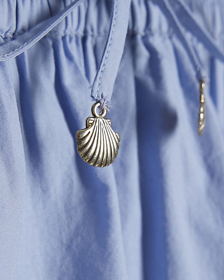 Blue Shell Embroidered Hem Shorts