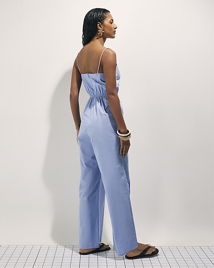 Blue Shell Embroidered Jumpsuit