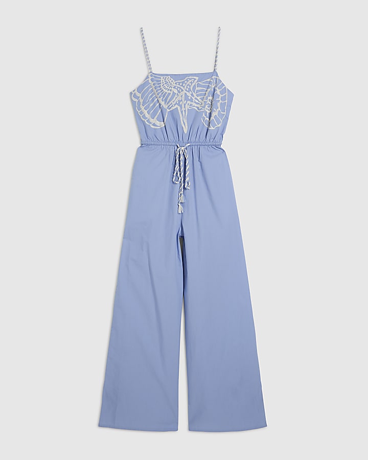 Blue Shell Embroidered Jumpsuit