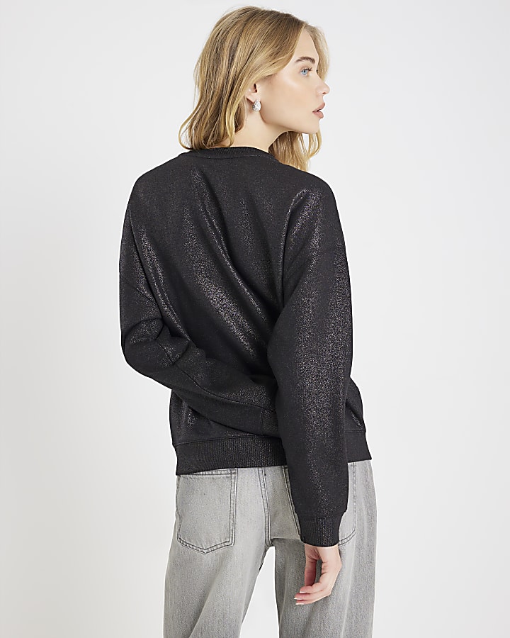 Grey Long Sleeve Necklace Trim Sweatshirt