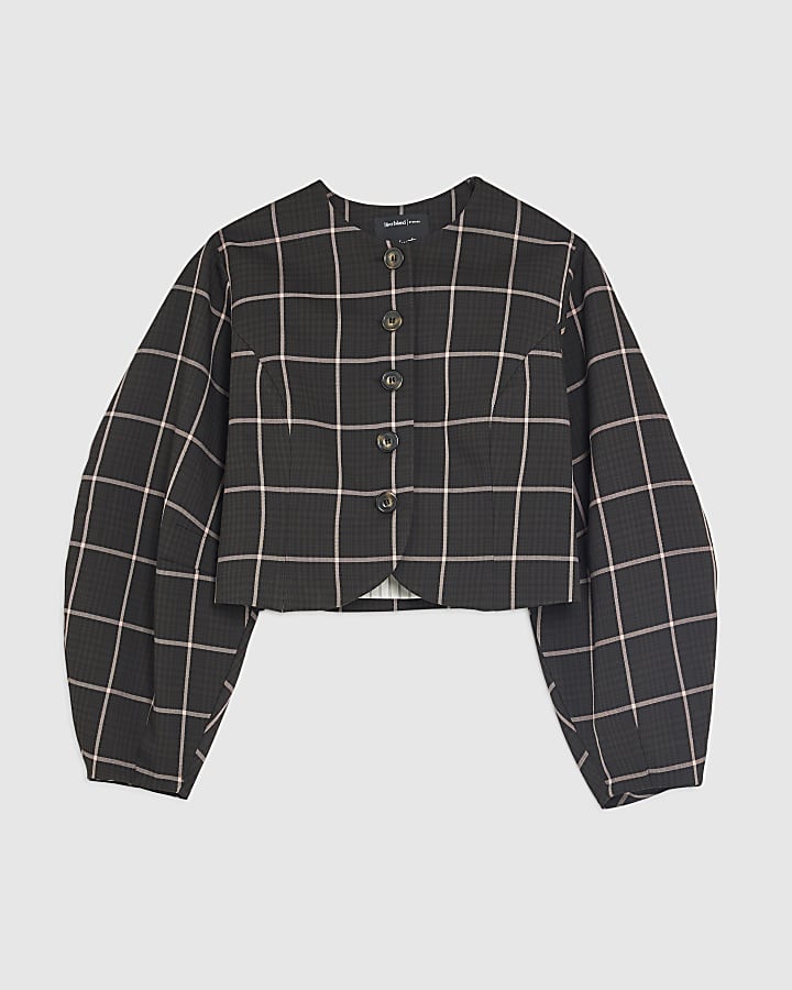Brown Check Print Banana Sleeve Jacket