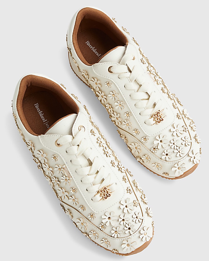 White Floral Retro Trainers