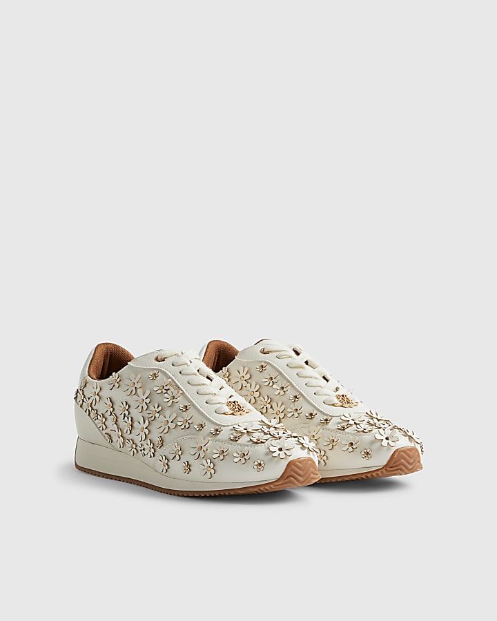 White Floral Retro Trainers