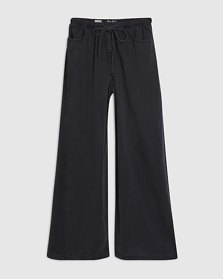 Black Wide Leg Pyjama Style Drawstring Jeans
