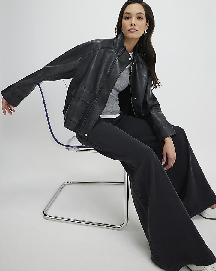 Black Wide Leg Pyjama Style Drawstring Jeans