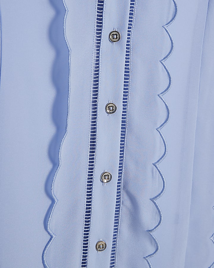 Blue Scallop Sleeveless Blouse