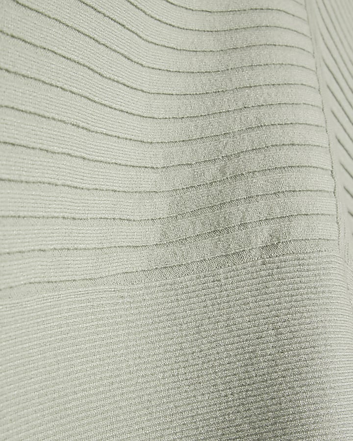 Green Knitted Ribbed V Neck Jumper