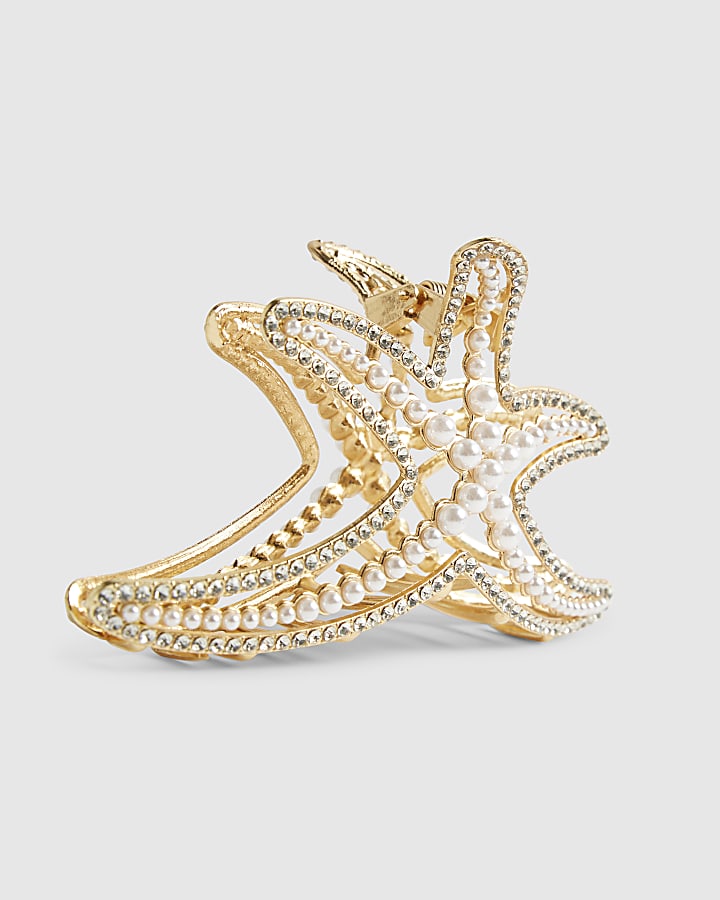Gold Diamond Simulant Starfish Claw Clip