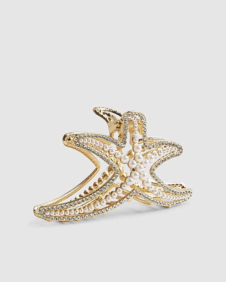 Gold Diamond Simulant Starfish Claw Clip
