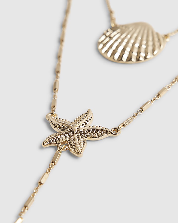 Gold Sealife layered Lariat Necklace
