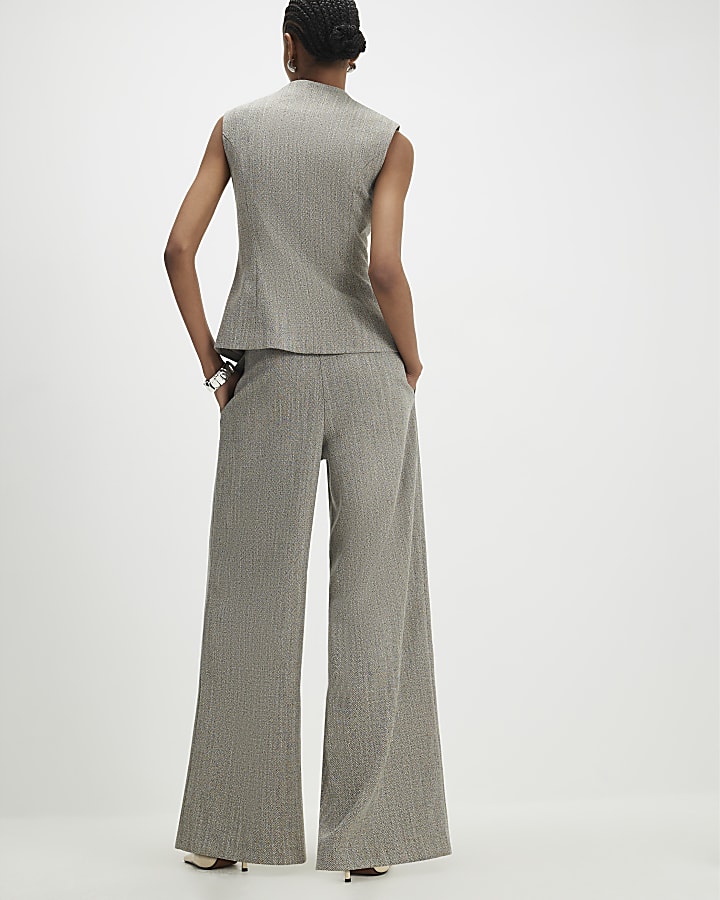 Beige Flecked Wide Leg Trousers