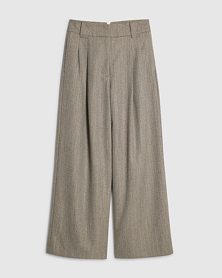 Beige Flecked Wide Leg Trousers