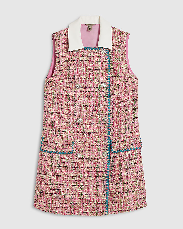 Pink Collared Boucle Whipstitch Mini Dress