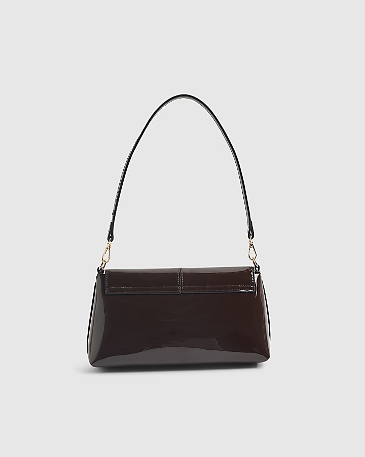 Brown Patent Bar Front Clutch Bag