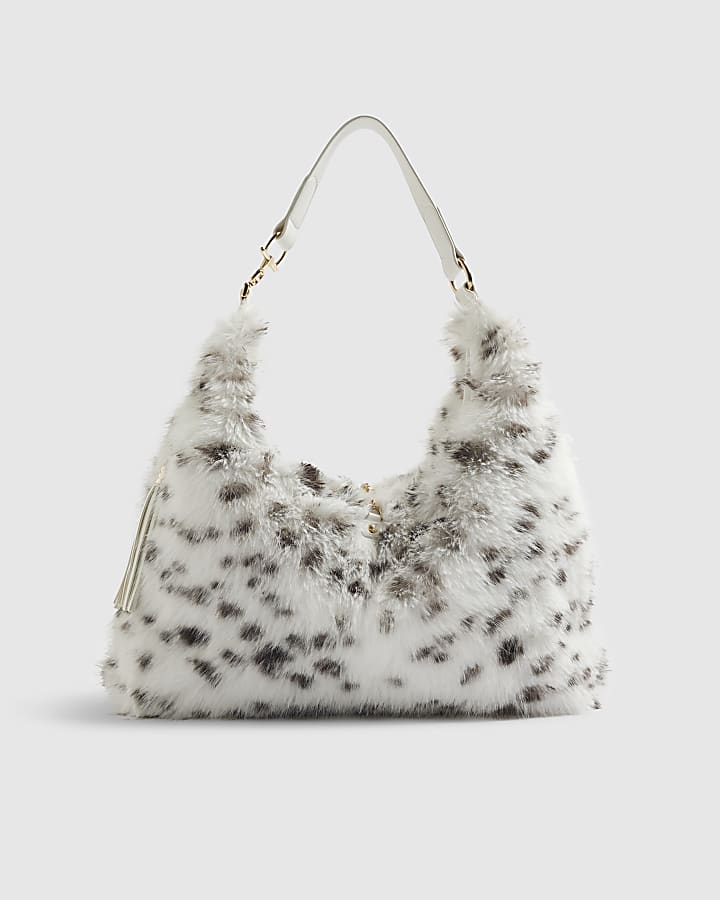 Cream Dalmatian Faux Fur Snaffle Slouch Bag