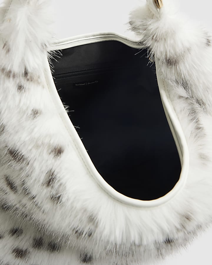 Cream Dalmatian Faux Fur Snaffle Slouch Bag