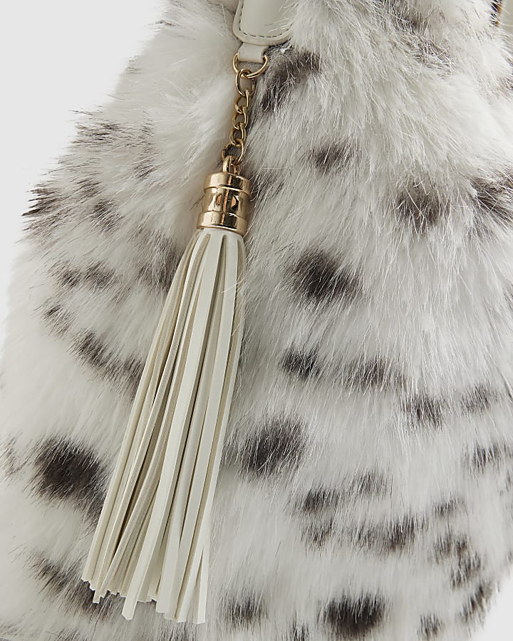 Cream Dalmatian Faux Fur Snaffle Slouch Bag