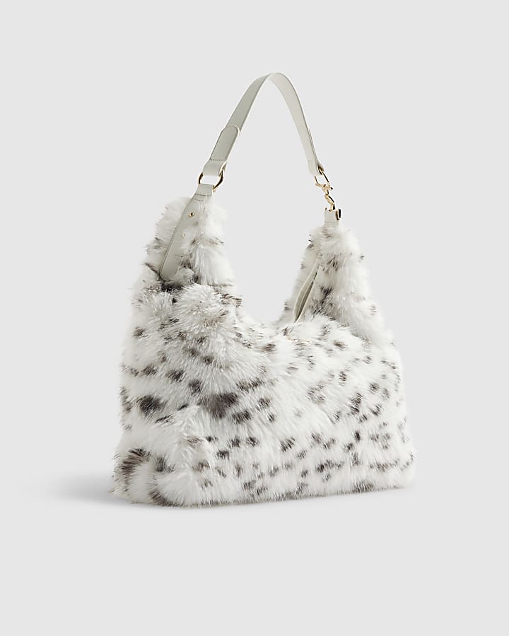 Cream Dalmatian Faux Fur Snaffle Slouch Bag