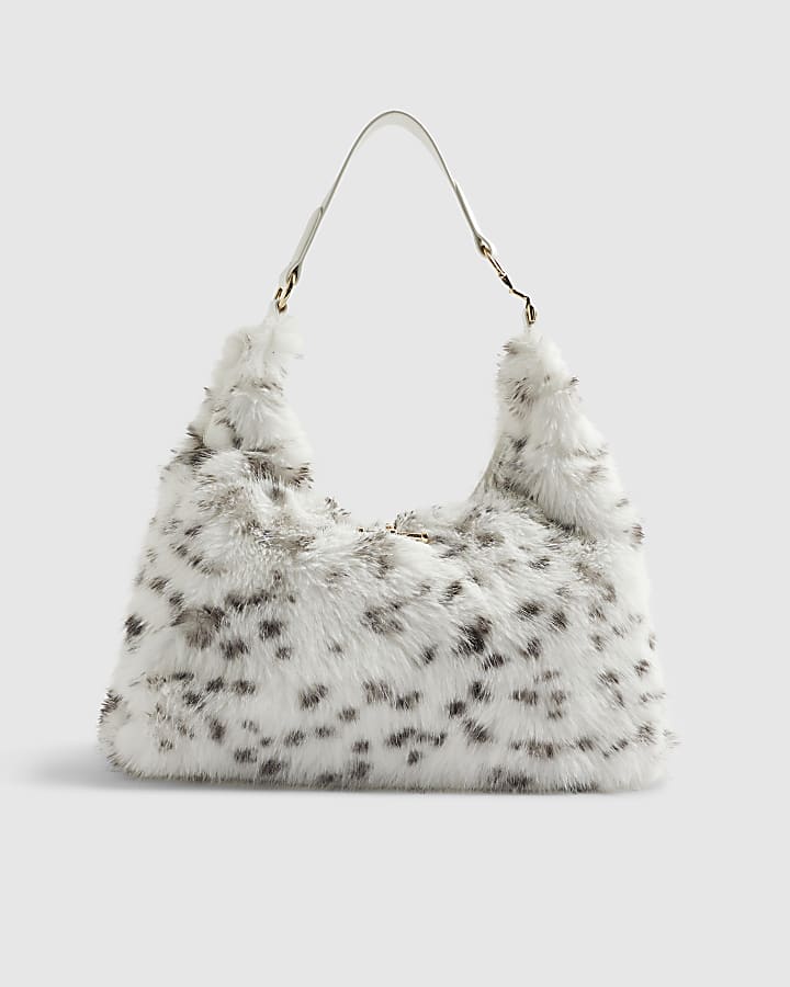 Cream Dalmatian Faux Fur Snaffle Slouch Bag