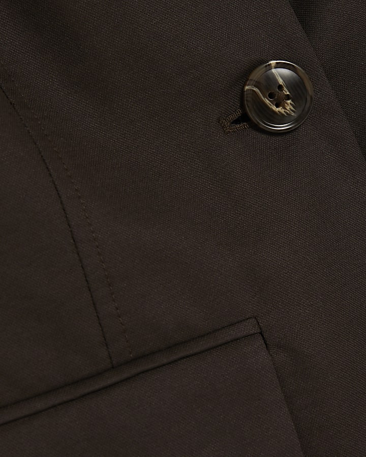 Brown Cotton Collarless Blazer