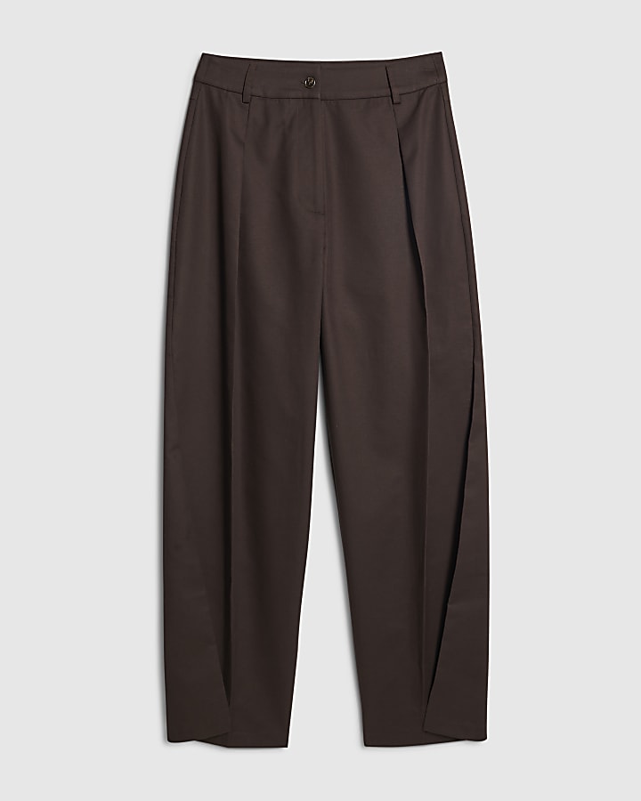 Brown High Waisted Tapered Trousers
