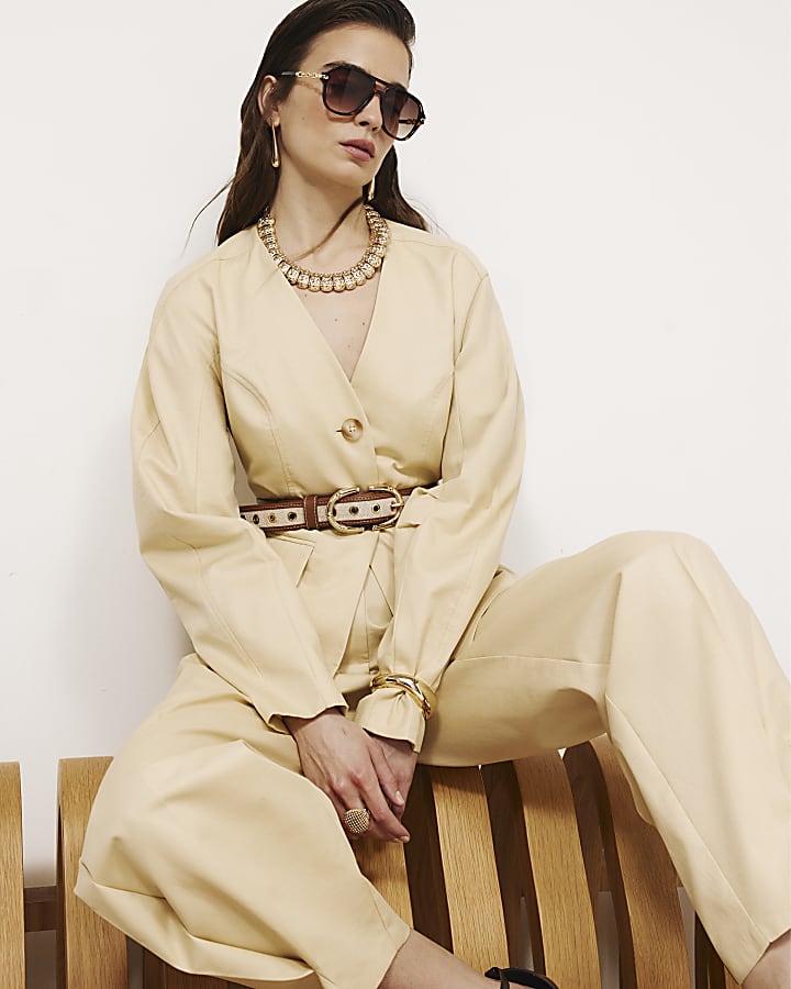 Yellow Cotton Tapered Trousers