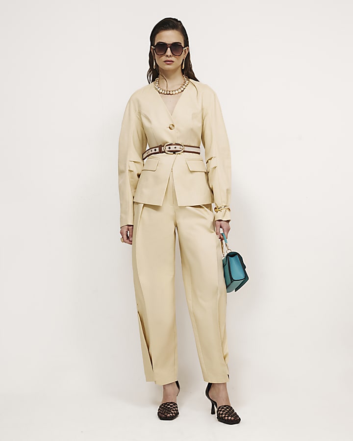 Yellow Cotton Tapered Trousers